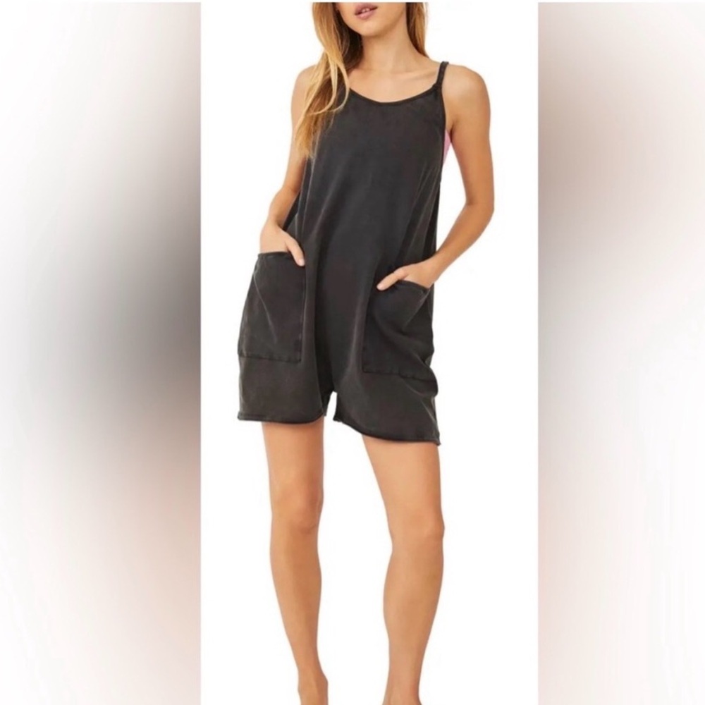 Free People FP Movement Hot Shot Shorts Romper Charcoal Grey Size Large S